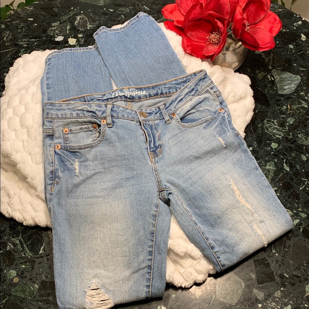 🌹THROWBACK Aeropostale “BALA SKINNY JEANS “ Distressed Sky Blue Women's Jeans •